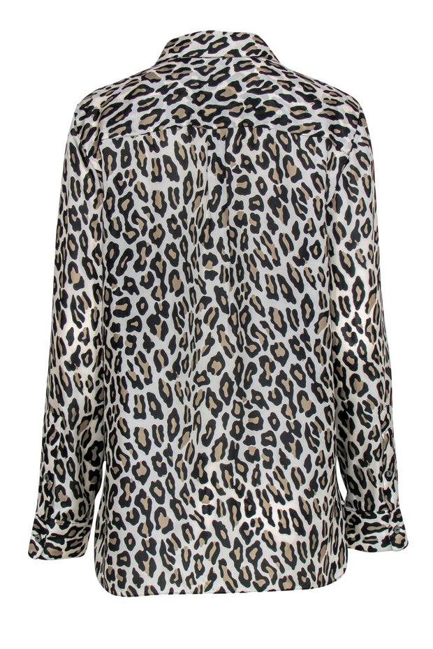 Current Boutique-Theory - Cream Leopard Print Button-Up Silk Blouse Sz L