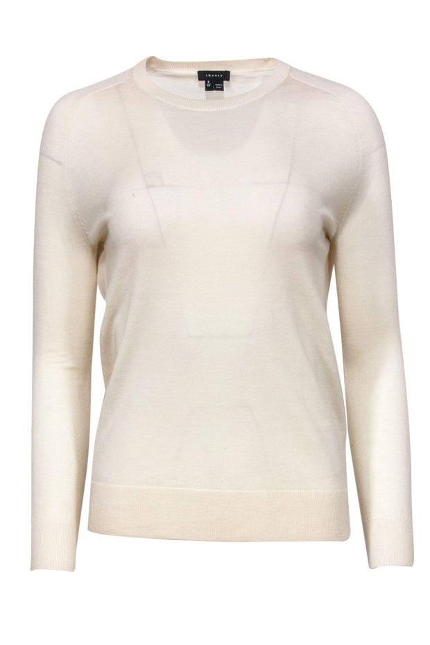 Current Boutique-Theory - Cream Long Sleeve Wool Pullover Sz P