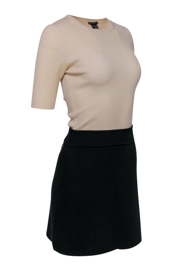 Current Boutique-Theory - Cream Ribbed Sweater Dress w/ Black Skirt Sz S