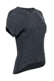 Current Boutique-Theory - Dark Grey Ribbed Short Sleeve High-Low Wool Sweater Sz S