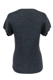 Current Boutique-Theory - Dark Grey Ribbed Short Sleeve High-Low Wool Sweater Sz S