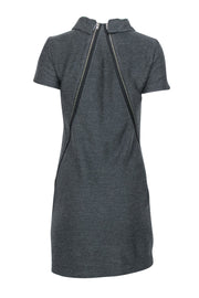 Current Boutique-Theory - Dark Grey Wool Blend Cowl Neck Shift Dress w/ Zipper Trim Sz 2