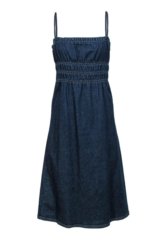Current Boutique-Theory - Dark Wash Denim Sleeveless Smocked Midi Dress Sz S
