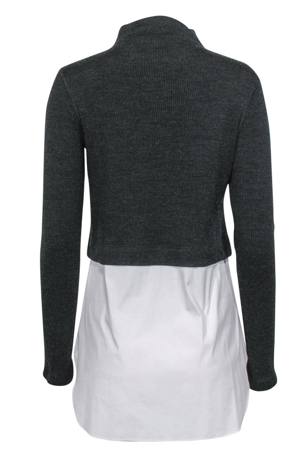 Current Boutique-Theory - Gray Cashmere & Wool Mock Neck Sweater w/ Blouse Design Sz M