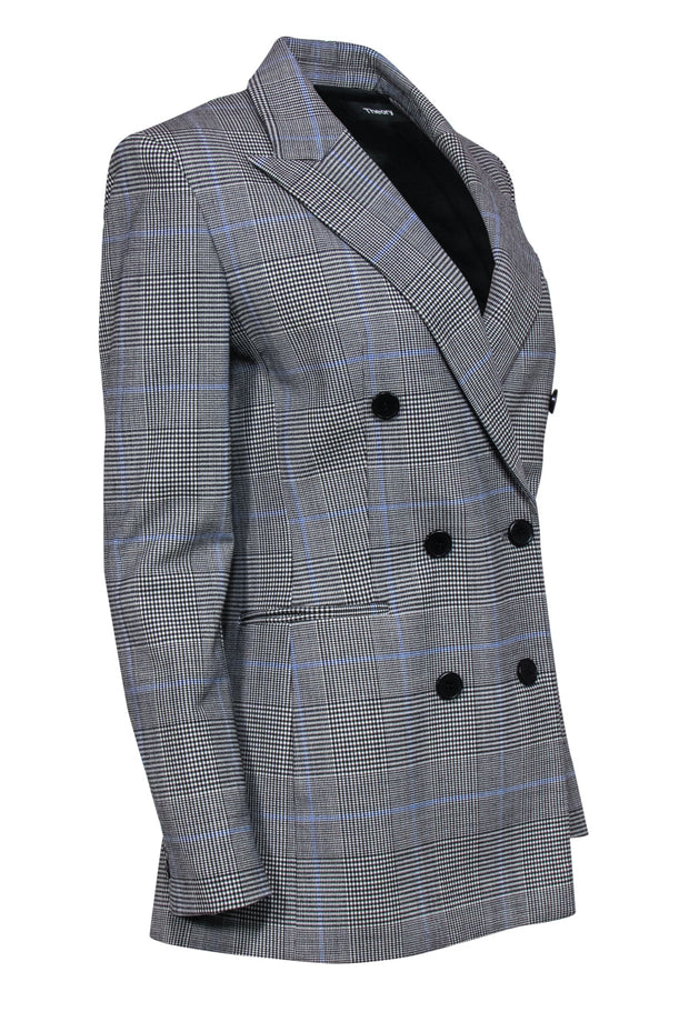 Current Boutique-Theory - Gray Glen Plaid Double Breasted Blazer Sz 6