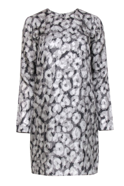 Current Boutique-Theory - Gray Marbled Print Silk Shift Dress Sz 4
