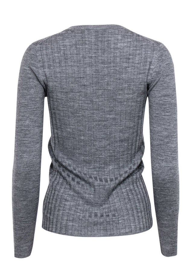 Current Boutique-Theory - Gray Ribbed Long Sleeve Wool Sweater Sz S