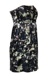 Current Boutique-Theory - Green & Black Abstract Printed Satin Strapless Dress Sz 4