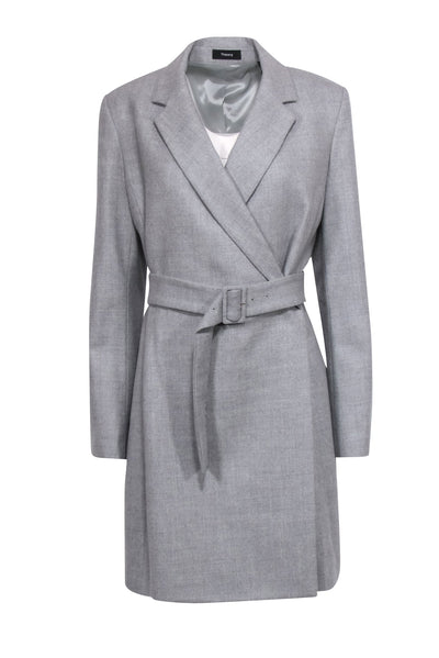 Current Boutique-Theory - Grey Belted Blazer Wool Dress Sz 10