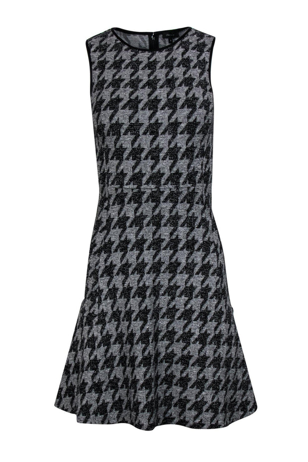 Current Boutique-Theory - Grey & Black Houndstooth Print Sleeveless Fit & Flare Dress Sz 2