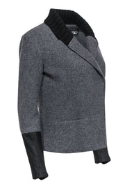 Current Boutique-Theory - Grey Clasped Wool Blend Jacket w/ Black Trim Sz S