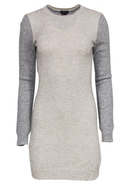Current Boutique-Theory - Grey Colorblocked Cashmere Sweater Dress w/ Waffle Knit Sleeves Sz M