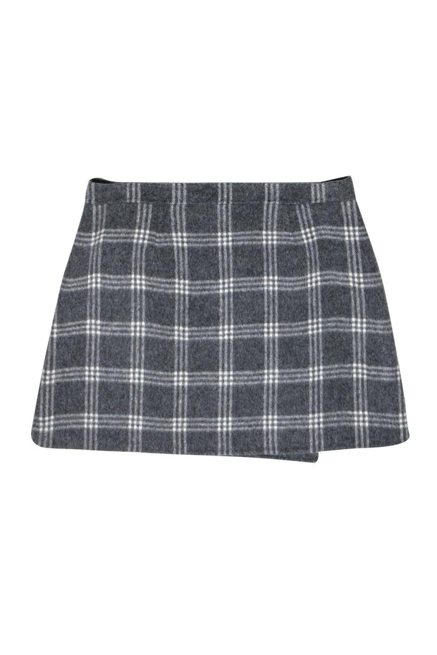 Current Boutique-Theory - Grey Plaid Wool Blend Wrap Miniskirt Sz 8