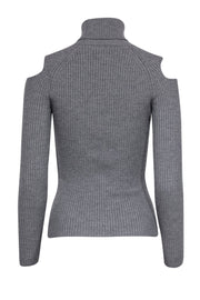 Current Boutique-Theory - Grey Ribbed Knit Wool Turtleneck w/ Cold Shoulder Sz S