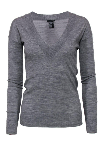 Current Boutique-Theory - Grey V-Neck Wool Sweater Sz S