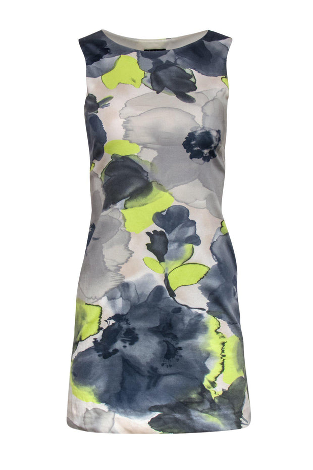 Current Boutique-Theory - Grey & Yellow Splotched Floral Patterned Dress Sz 0