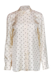 Current Boutique-Theory - Ivory & Black Dotted Silk Collared Blouse Sz M