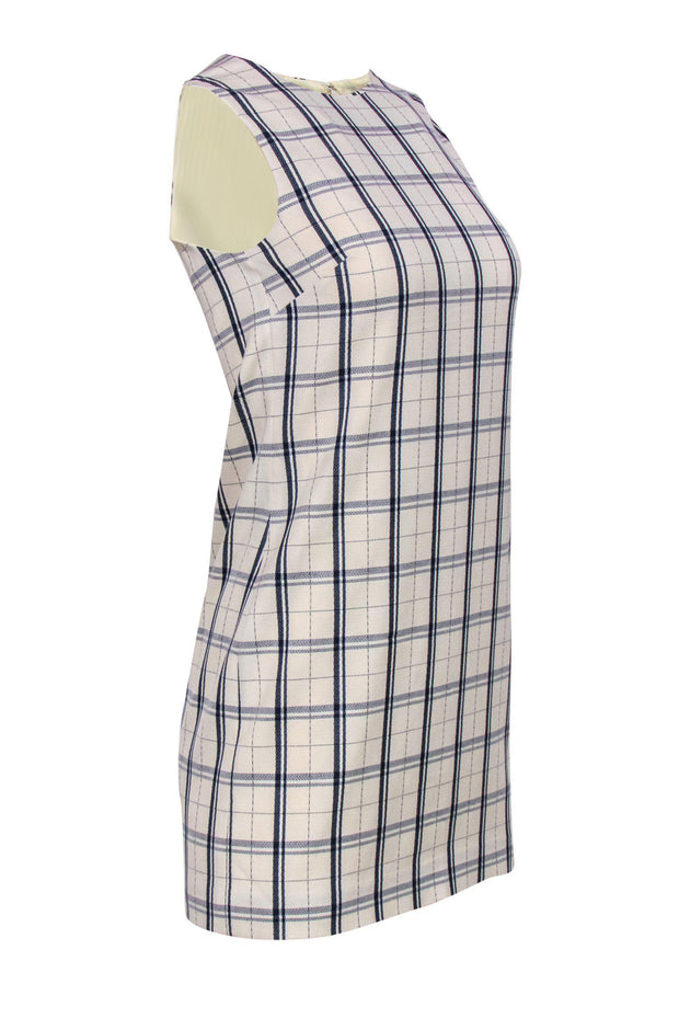 Current Boutique-Theory - Ivory & Navy Plaid Sleeveless Wool Blend Shift Dress Sz 00