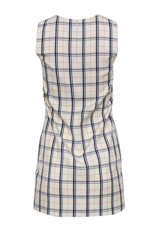 Current Boutique-Theory - Ivory & Navy Plaid Sleeveless Wool Blend Shift Dress Sz 00