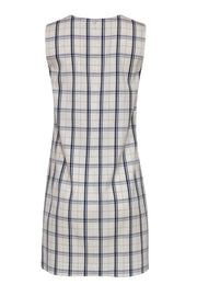 Current Boutique-Theory - Ivory & Navy Plaid Sleeveless Wool Blend Shift Dress Sz 6