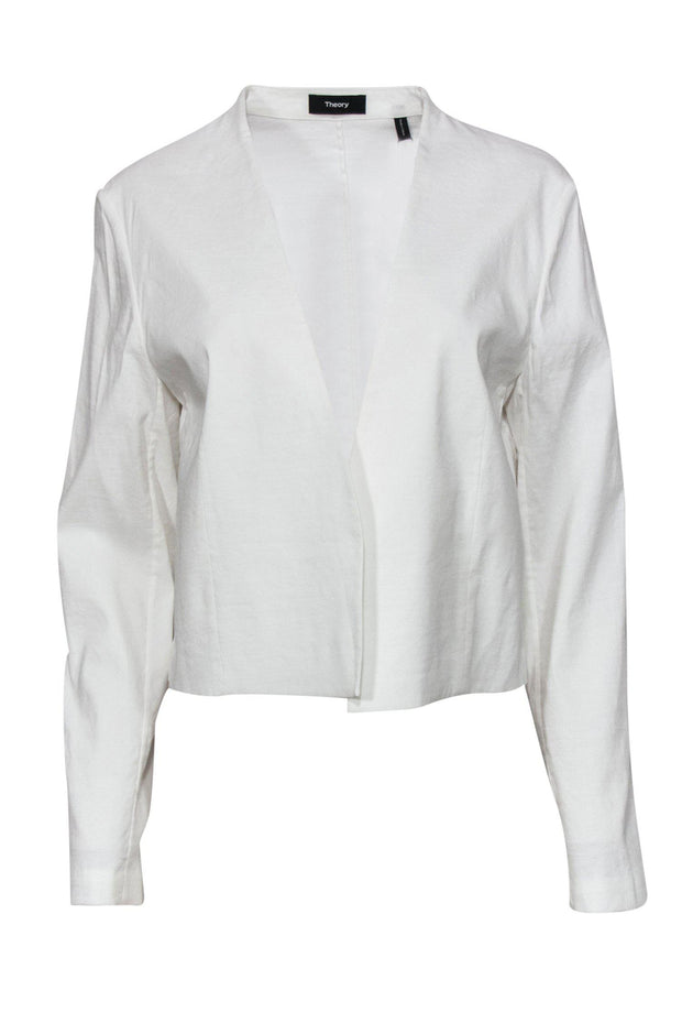 Current Boutique-Theory - Ivory Open Front Linen Blend Jacket Sz 12
