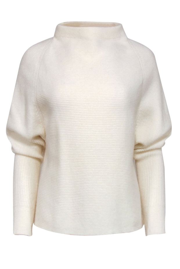 Current Boutique-Theory - Ivory Ribbed Knit Mock Neck Wool Blend "Sascha" Sweater Sz M