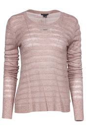 Current Boutique-Theory - Light Pink Sheer Textured Striped Sweater Sz M