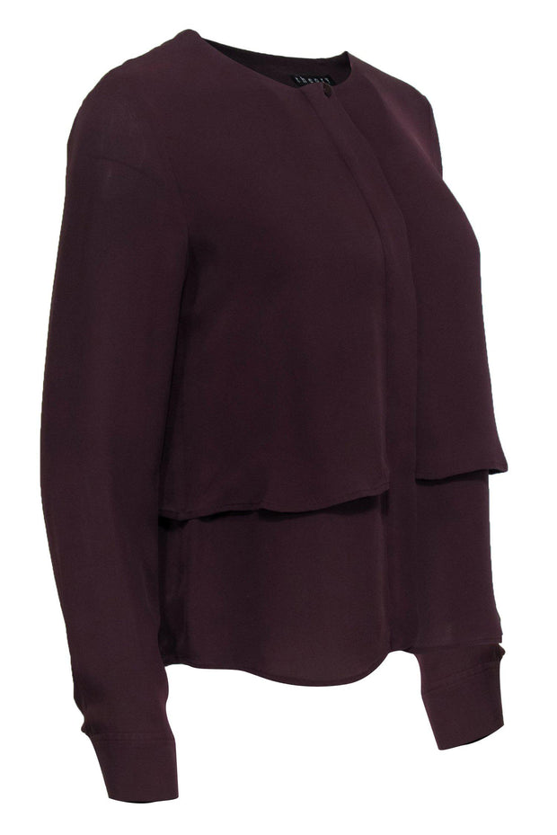 Current Boutique-Theory - Maroon Long Sleeve Tiered Silk Blouse Sz S