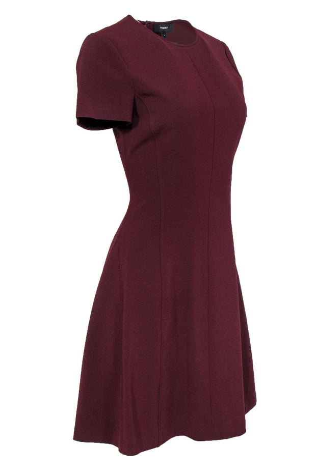 Current Boutique-Theory - Maroon Short Sleeve Fit & Flare Dress Sz 4