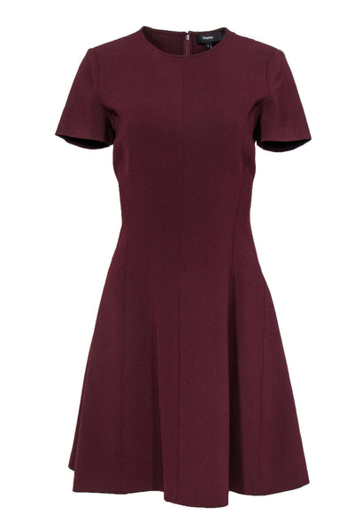 Current Boutique-Theory - Maroon Short Sleeve Fit & Flare Dress Sz 4