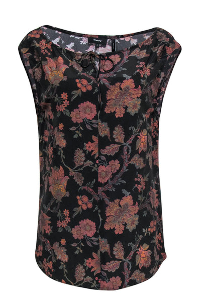 Current Boutique-Theory - Muted Floral Print Sleeveless Silk Blouse Sz S