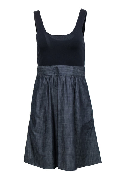 Current Boutique-Theory - Navy & Dark Chambray Scoop Neck A-Line Dress Sz 2