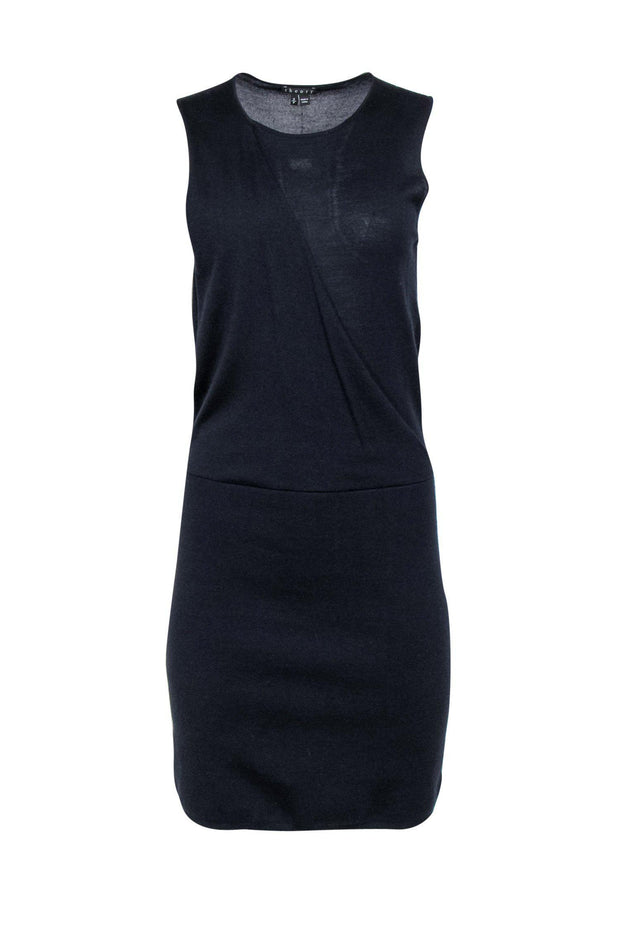 Current Boutique-Theory - Navy Draped Wool Blend Mini Dress Sz S