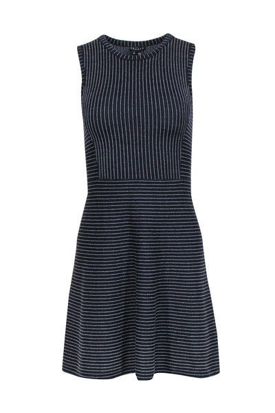 Current Boutique-Theory - Navy & Gray Striped A-Line Wool Dress Sz P