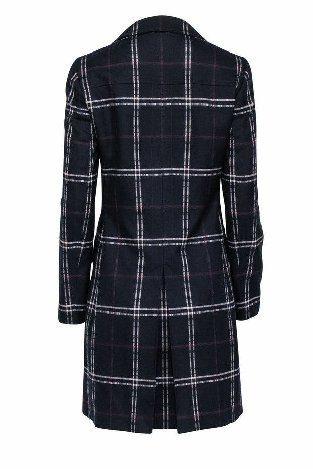 Current Boutique-Theory - Navy, Red & White Plaid Double Breasted Longline Coat Sz S