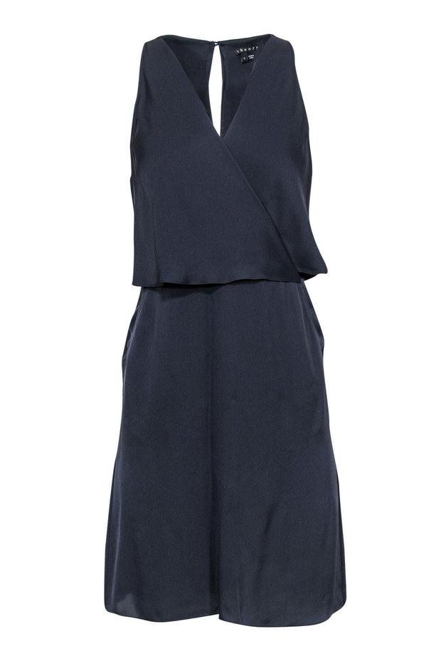 Current Boutique-Theory - Navy Silk Layered Draped Dress Sz 0