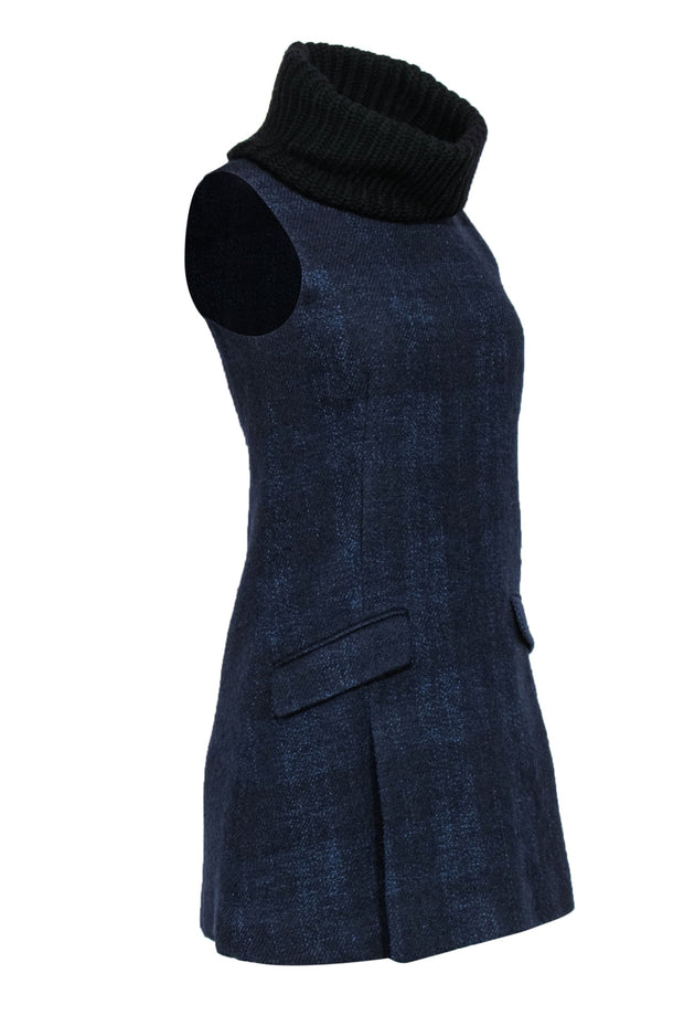 Current Boutique-Theory - Navy Sleeveless Turtleneck Wool Shift Dress Sz 2