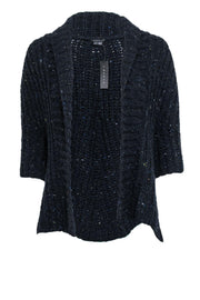 Current Boutique-Theory - Navy Speckled Knit Open Front Quarter Sleeve Cardigan Sz XS