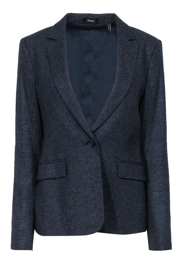 Current Boutique-Theory - Navy Speckled Wool Blend Single Button Blazer Sz 10