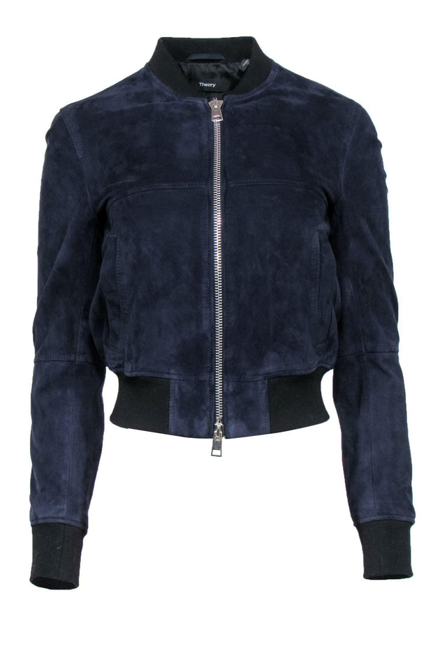 Current Boutique-Theory - Navy Suede Zip-Up Bomber Jacket Sz XS
