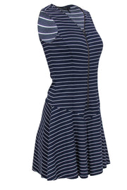 Current Boutique-Theory - Navy & White Striped Drop-Waist Pleated Dress Sz 4