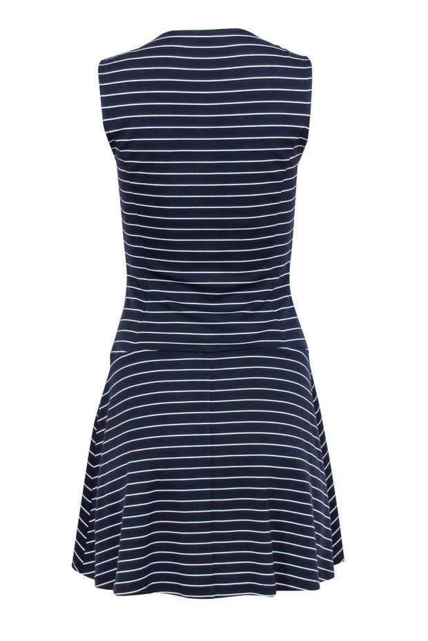 Current Boutique-Theory - Navy & White Striped Drop-Waist Pleated Dress Sz 4