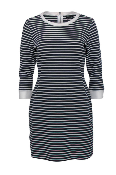 Current Boutique-Theory - Navy & White Striped Quarter Sleeve Shift Dress Sz 10