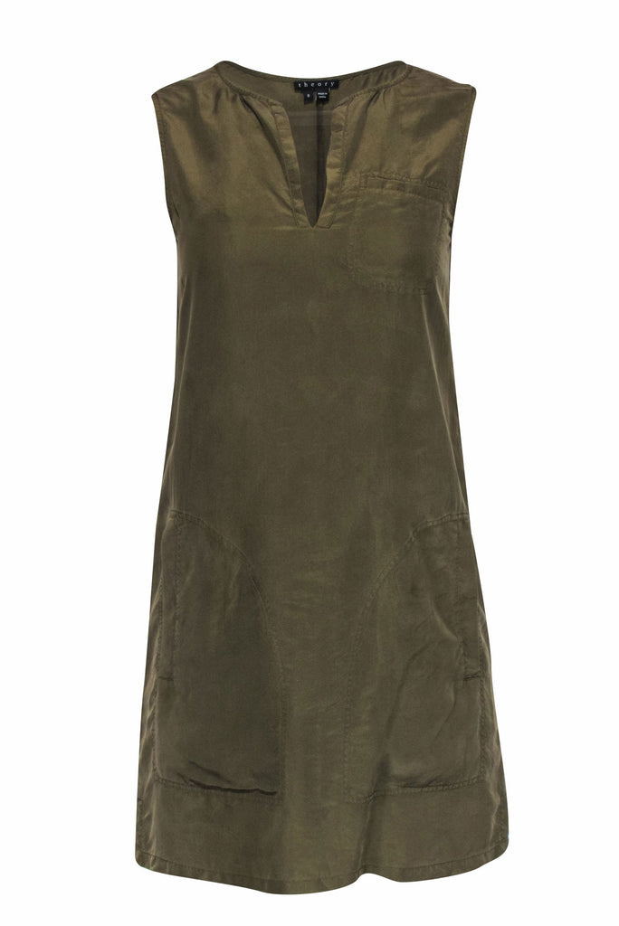 Theory - Olive Silk Shift Shirtdress w/ Pockets Sz 0