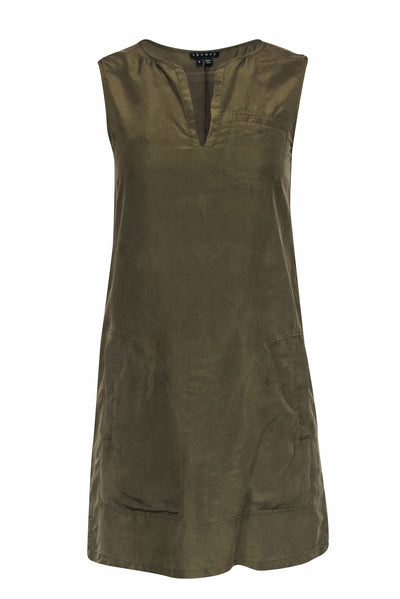 Current Boutique-Theory - Olive Silk Shift Shirtdress w/ Pockets Sz 0