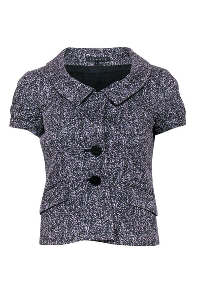 Current Boutique-Theory - Purple & Black Speckled Button-Up Short Sleeve Jacket Sz 4