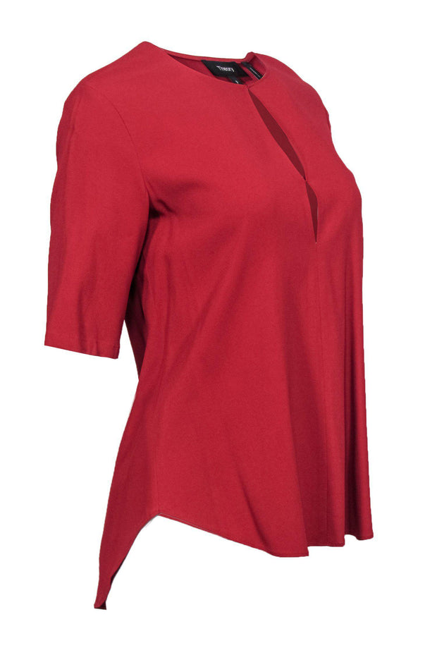 Current Boutique-Theory - Red Short Sleeve Blouse w/ Front Keyhole Cutout Sz P