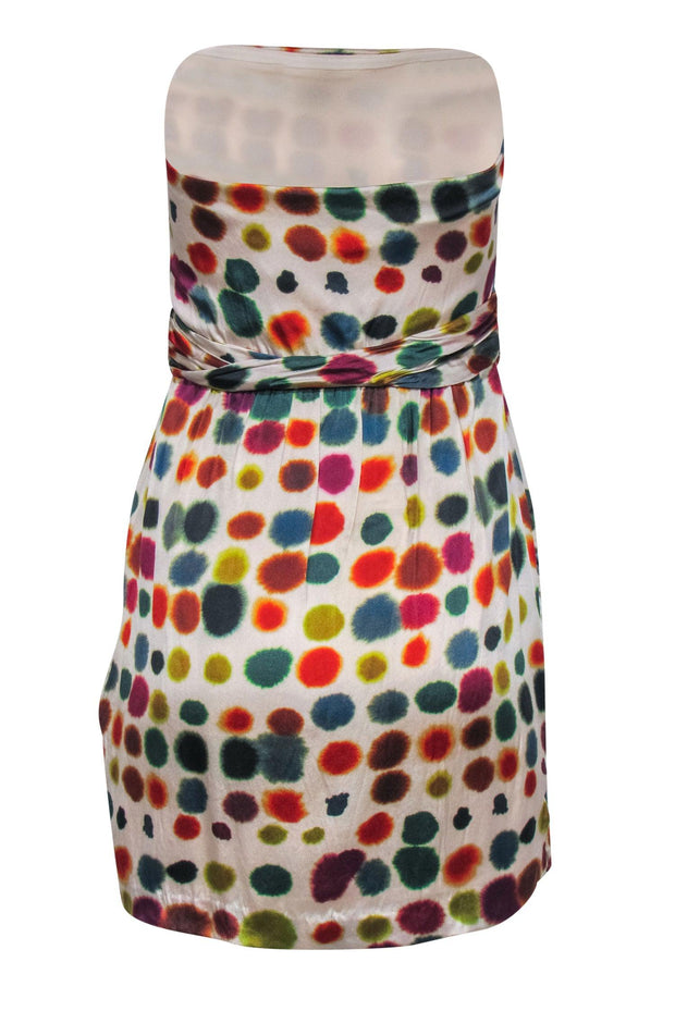Current Boutique-Theory - Silver & Multicolor Polka Dot Strapless Mini Dress Sz 4