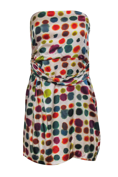 Current Boutique-Theory - Silver & Multicolor Polka Dot Strapless Mini Dress Sz 4