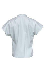 Current Boutique-Theory - Sky Blue Cotton Short Sleeve Button-Up Blouse Sz L